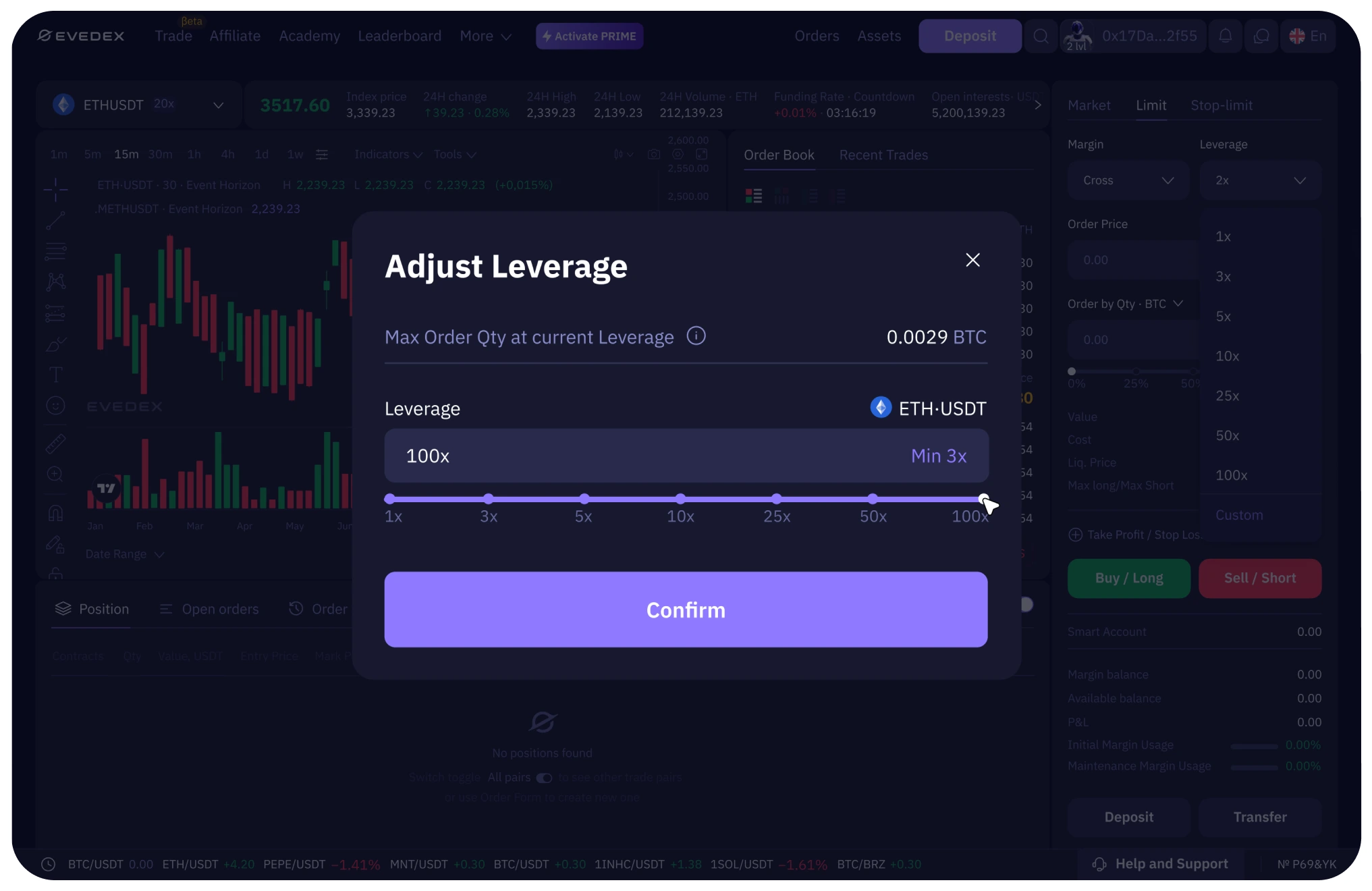 Adjust leverage up to 200x